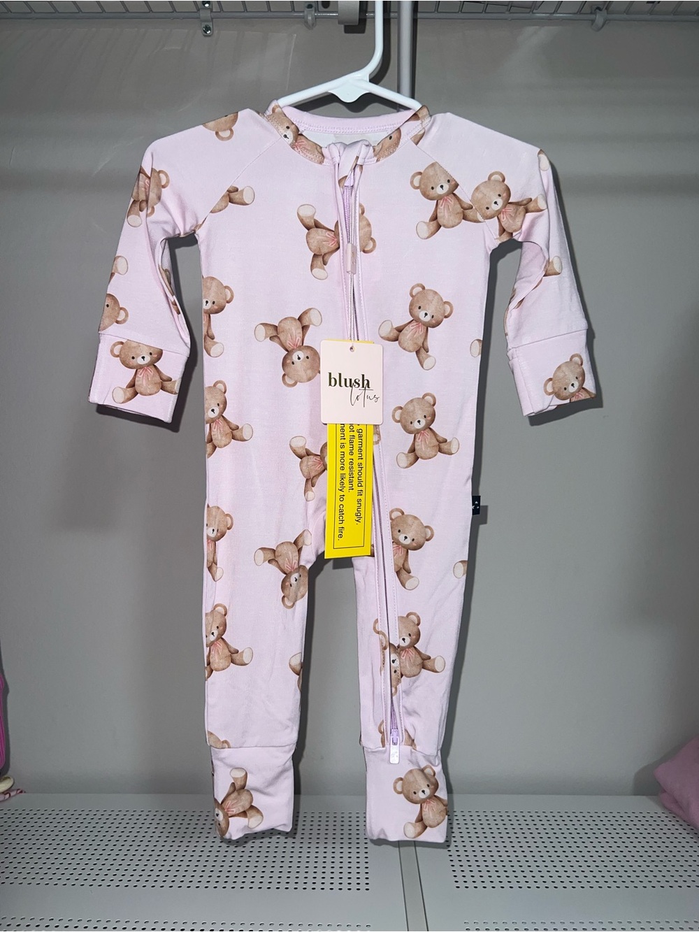 Blush Lotus pink Teddy Bear zippy size 0-3 months
